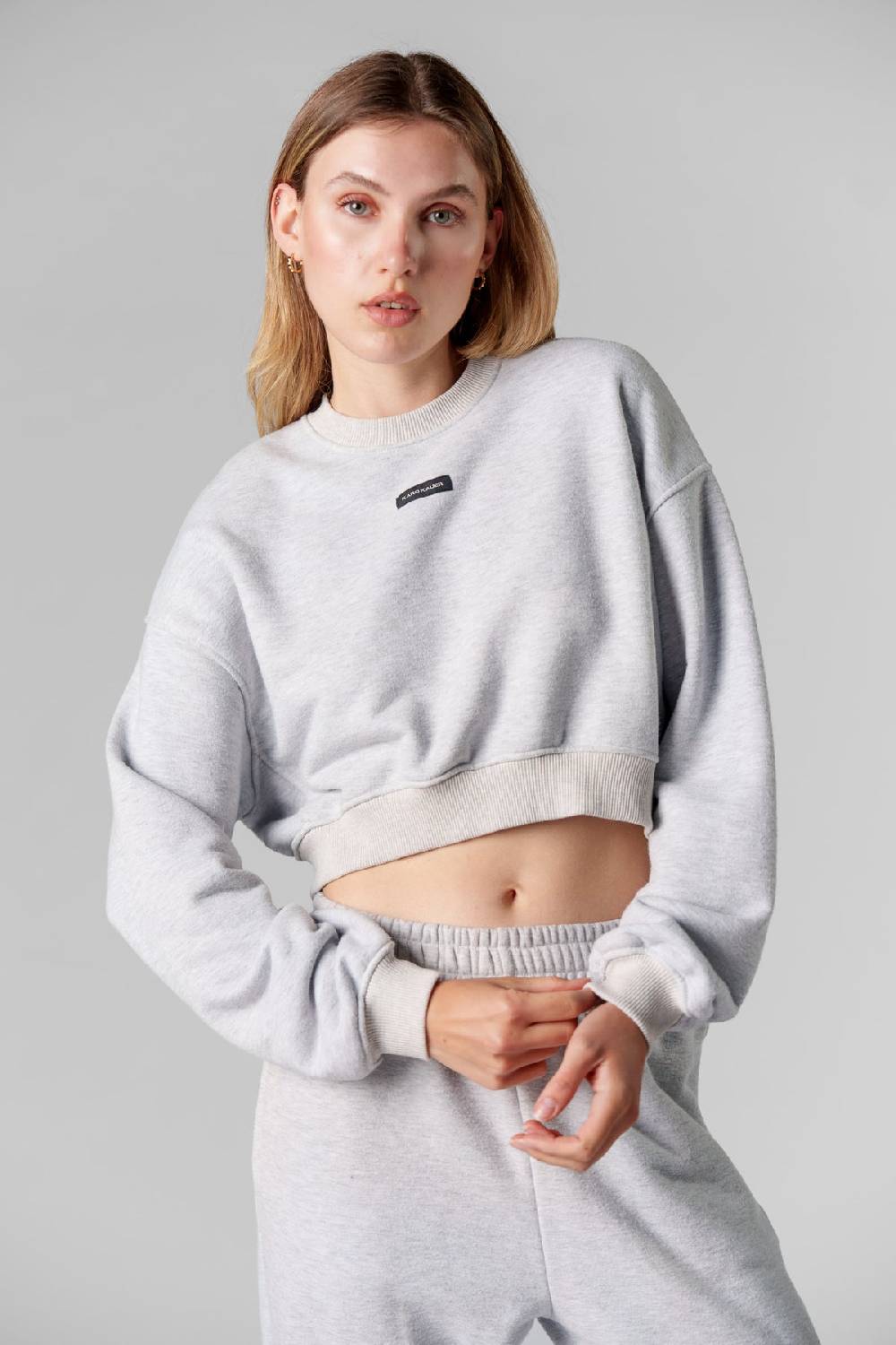 Karo Kauer Cropped Sweater Melange Rabatt