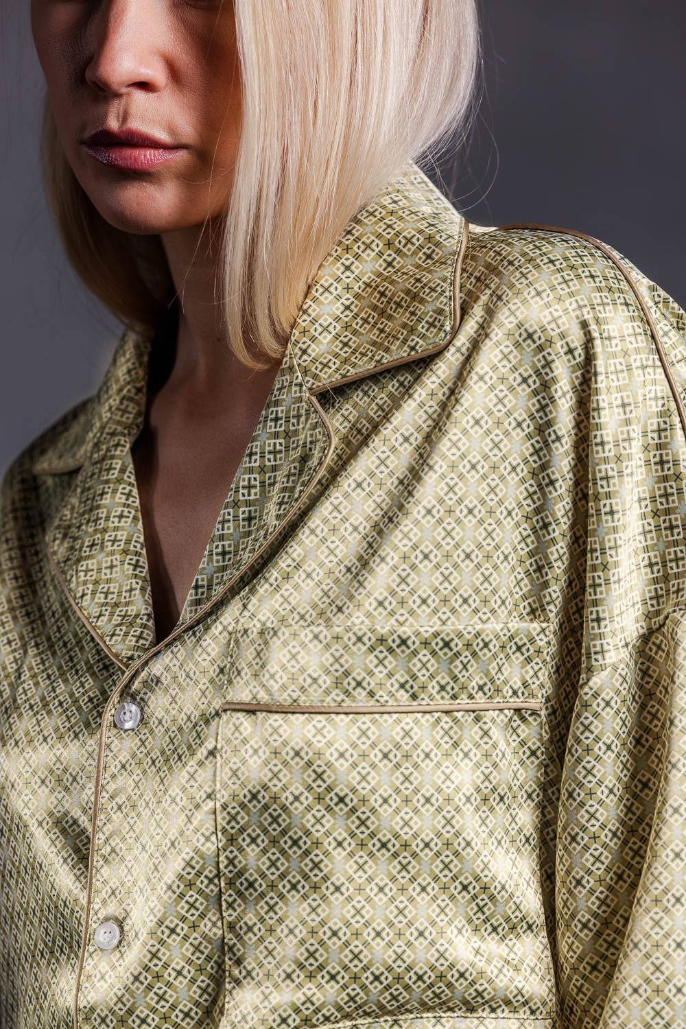 Karo Kauer Retro Shirt Khaki Tiefpreis