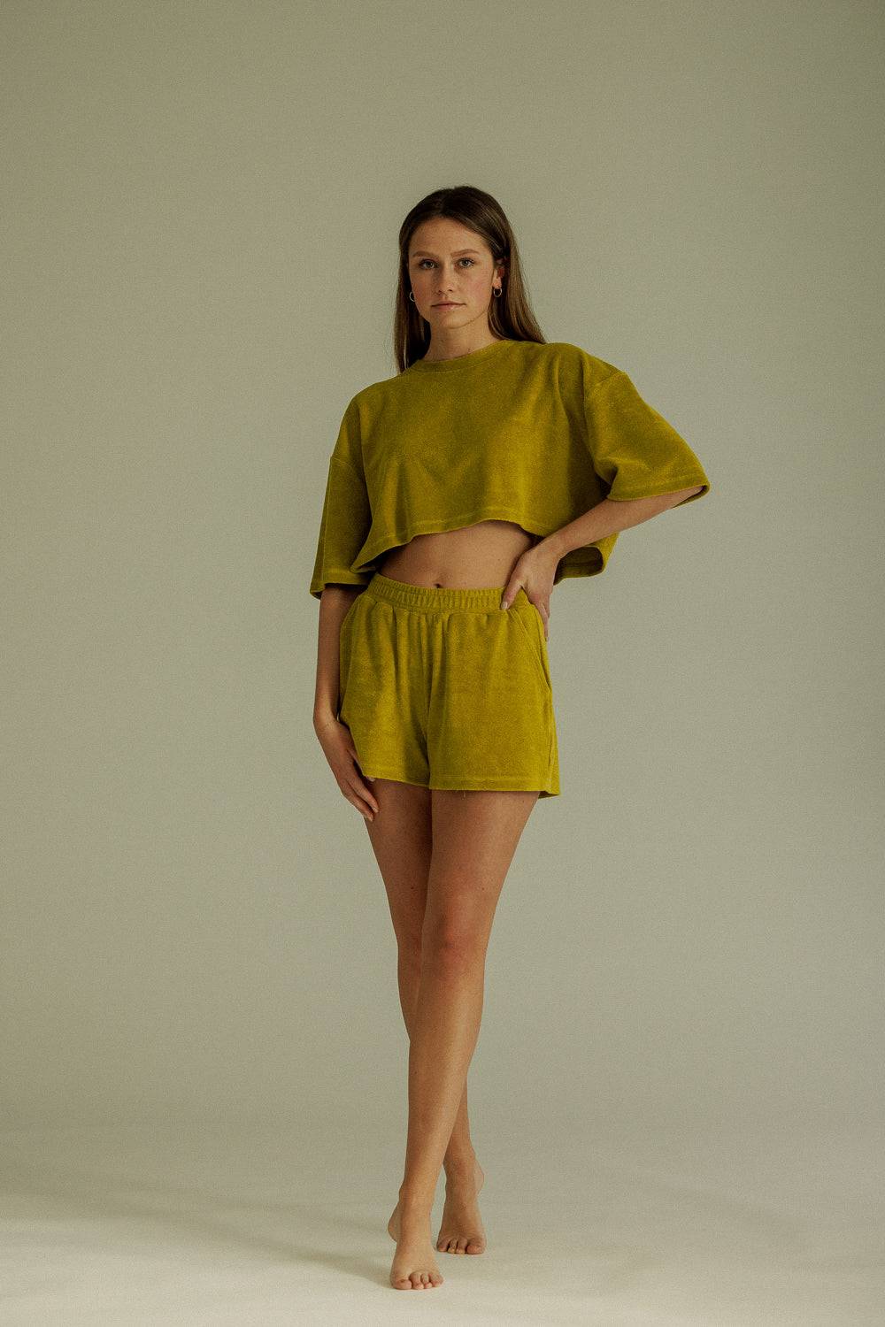 Karo Kauer Frottee T-Shirt Olive Tägliche Deals