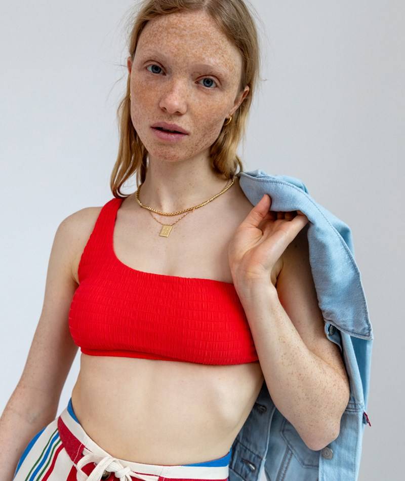 Kauf Dich Glücklich VILA VIMikayla Smocked Bikini Top Rot Neuheiten