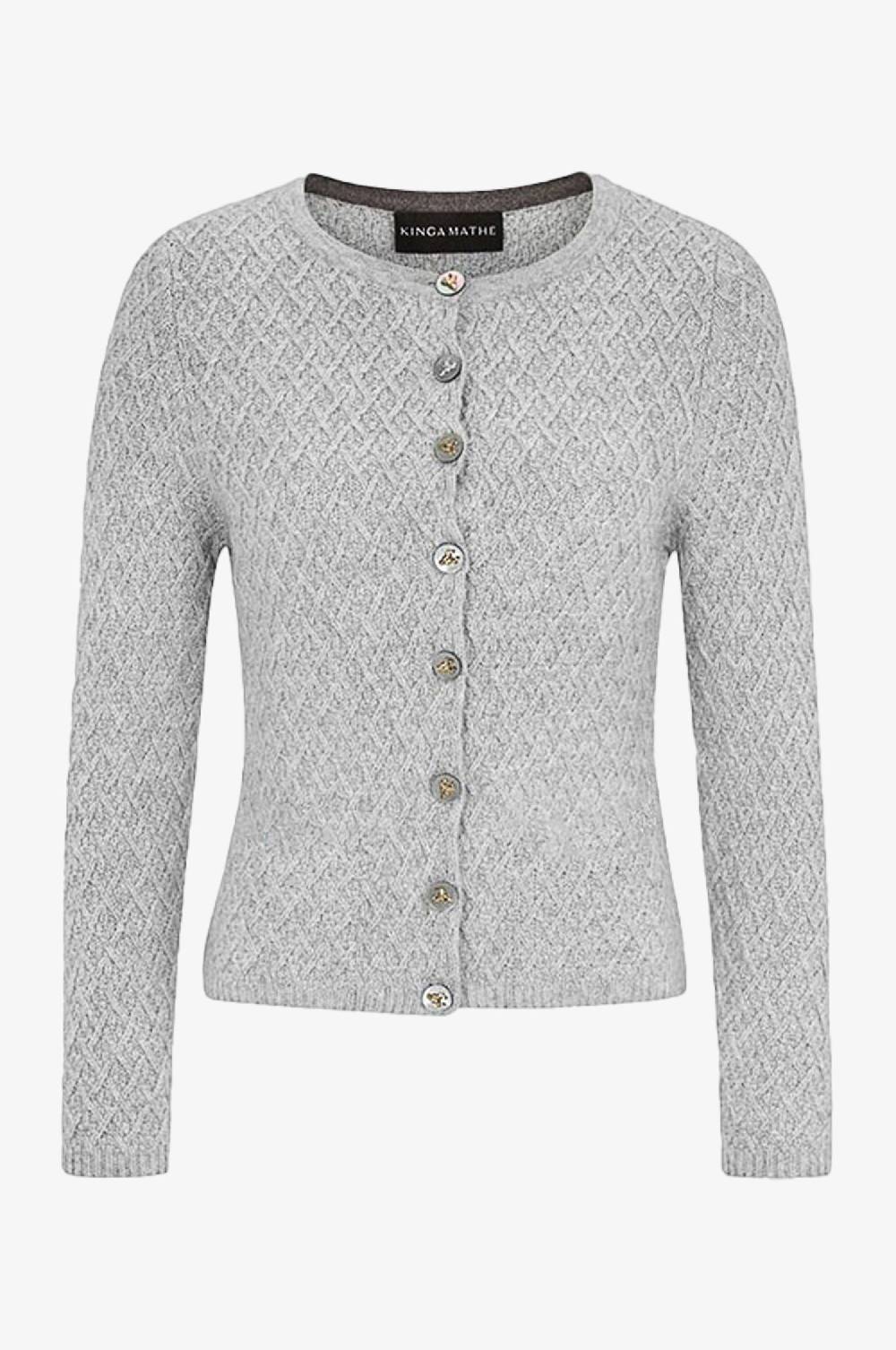 Kinga Mathe Cashmere Strickjacke Flora in Grau VIP-Rabatte