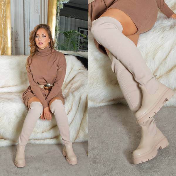 Koucla Trendy Musthave flache Overknee Stiefel gerippt Super Rabatt