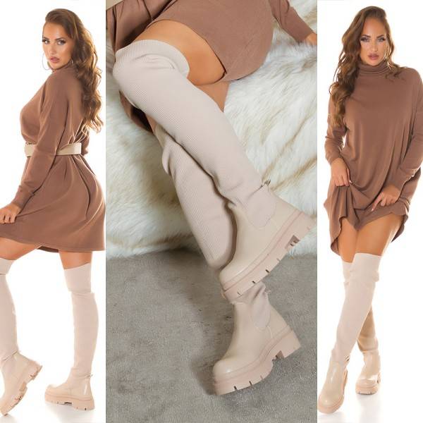 Koucla Trendy Musthave flache Overknee Stiefel gerippt Super Rabatt
