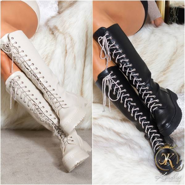 Koucla Trendy Stiefel Biker-Look mit Glitzer-Schnürsenkel Clearance-Verkauf