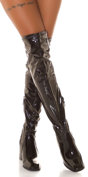 Koucla Sexy Latexlook Blockabsatz Overknees Speichern exportieren