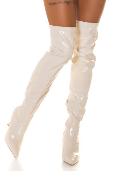 Koucla Soo Sexy! Latexlook Highheel Overknees Black Friday Preise
