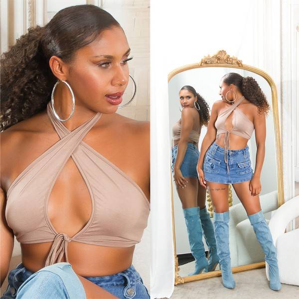 Koucla Sexy Koucla Sommer Neckholder Crop Top mit Cut Out Im Verkauf