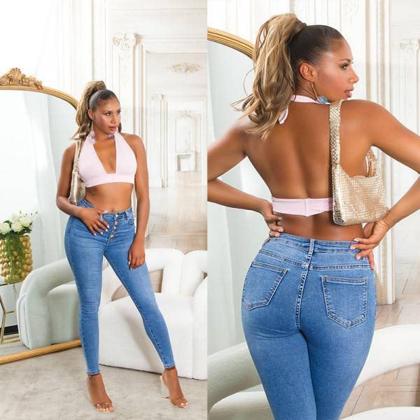 Koucla Sexy Highwaist Skinny Jeans mit Knopf-Details Verkauf