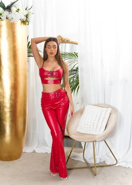 Koucla Sexy Koucla Kunstleder Crop Top mit Schnalle Begrenztes Angebot