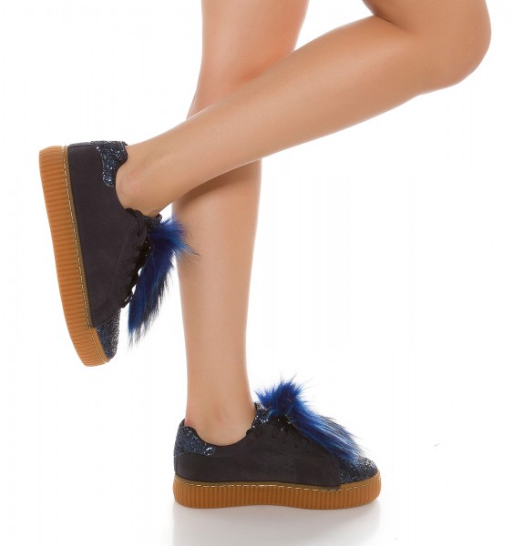 Koucla Trendy Plateau Sneakers mit Glitzer und fake Fell Angebote