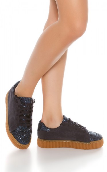 Koucla Trendy Plateau Sneakers mit Glitzer und fake Fell Angebote