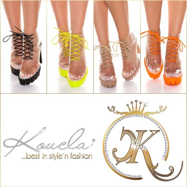 Koucla Trendy Transparente Blockabsatz Schnürstiefeletten Speichern exportieren