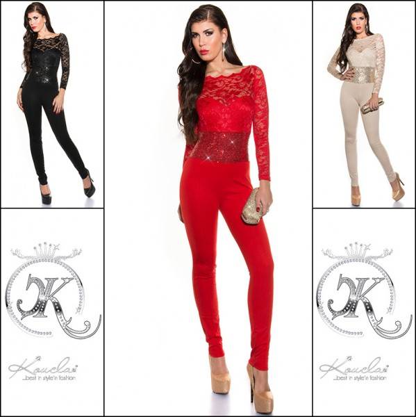 Koucla Sexy KouCla Partyoverall langarm Spitze+Pailletten Preisnachlass
