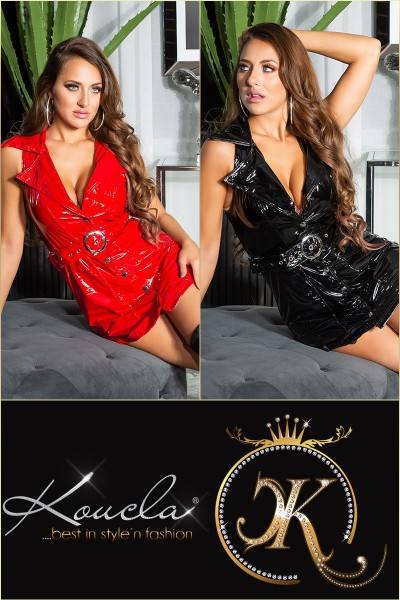 Koucla Sexy Koucla Latexlook Minikleid mit Gürtel Begrenzte Freigabe
