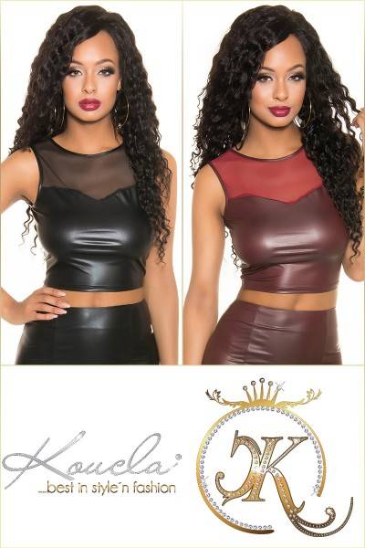Koucla Sexy KouCla Wetlook Tank Crop Top mit Mesheinsatz Fabrik Onlineshop
