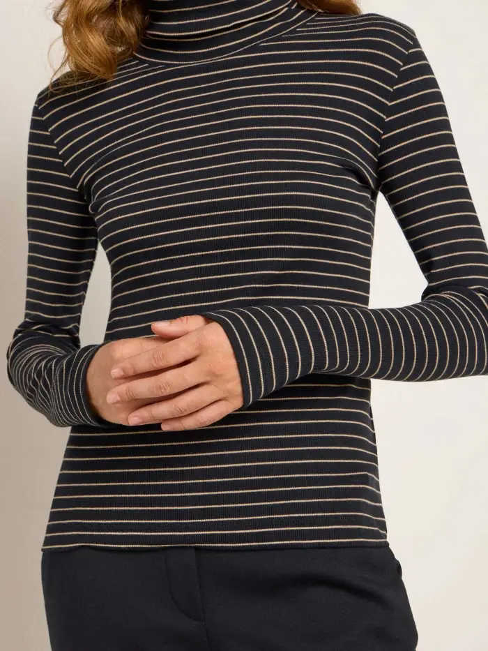 Lanius Streifen-Rollkragenshirt (GOTS) Neueste Stile