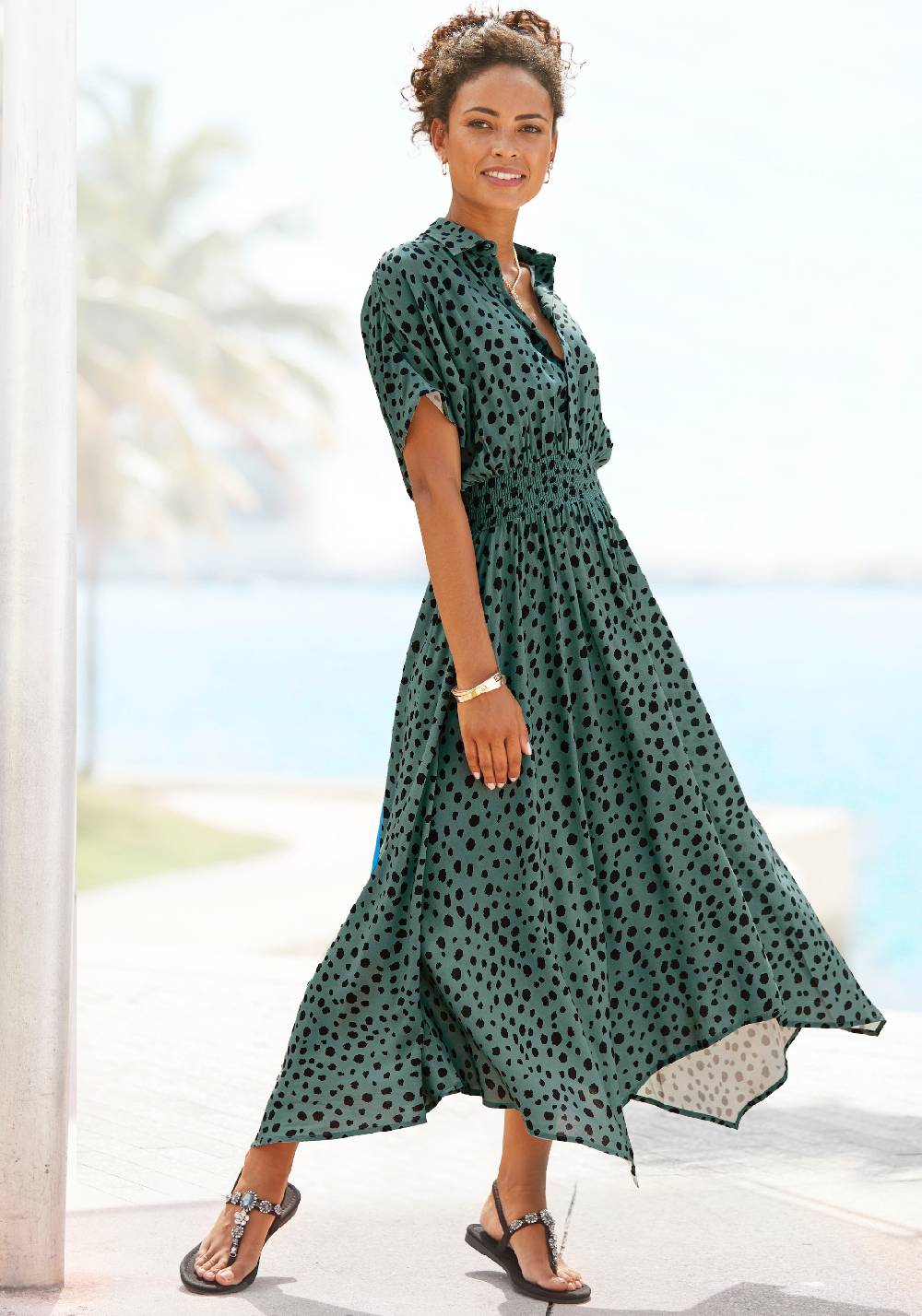 LASCANA Shirt Dress in Emerald Günstiger Verkauf