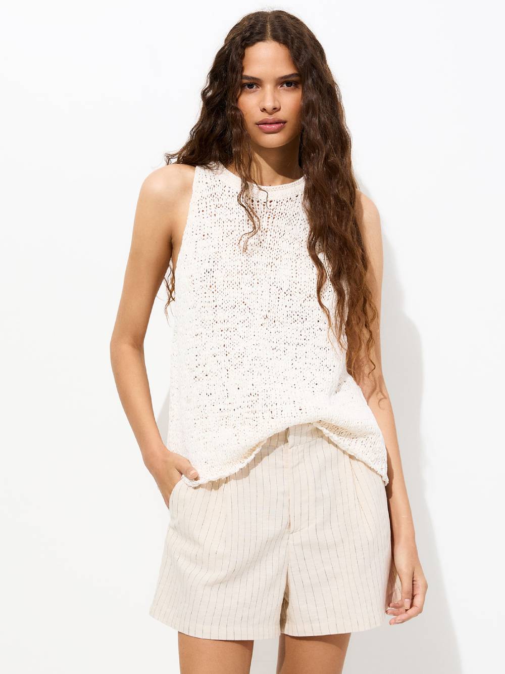 Pull&Bear Knitted Top in Light Beige Black Friday