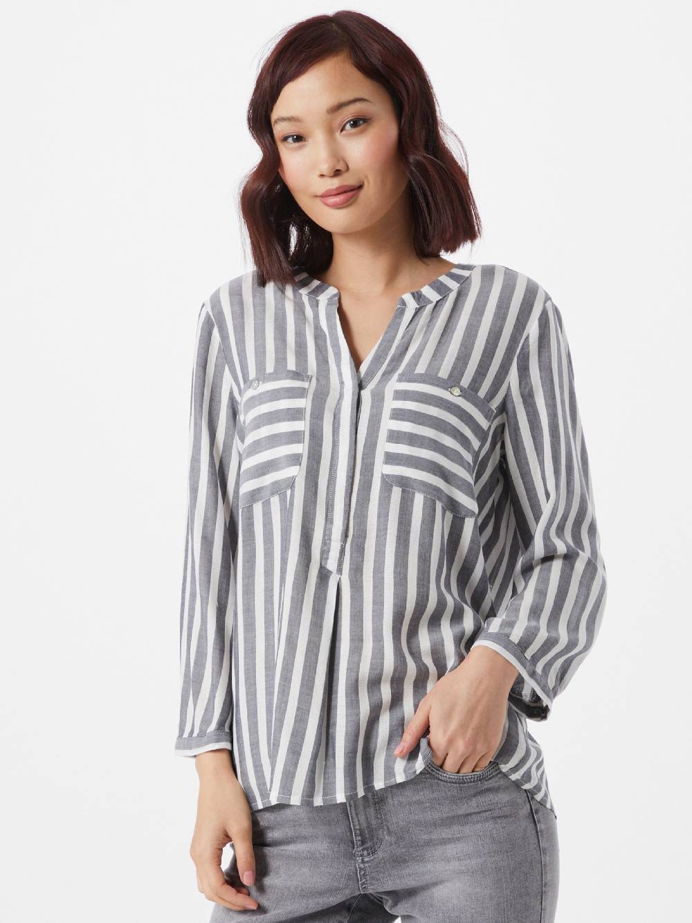 TOM TAILOR Blouse in Navy, White Heißer Verkauf