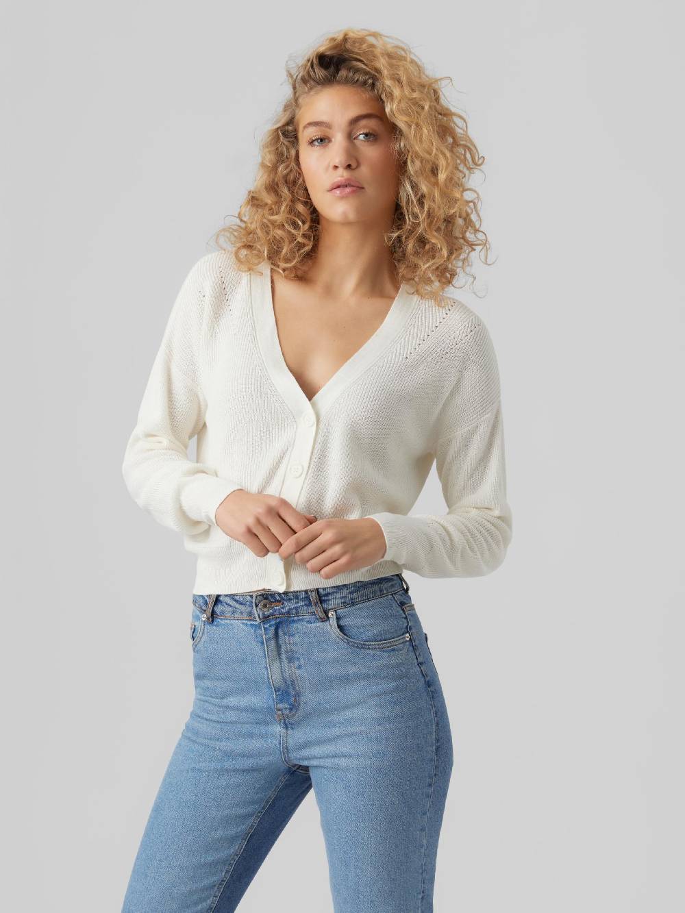 VERO MODA Knit Cardigan 'VMNew Lexsun' in White Preisnachlass
