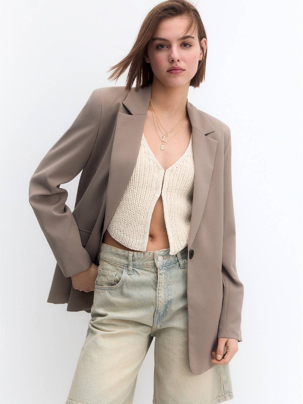 Pull&Bear Blazer in Greige Bis zu 60% Rabatt