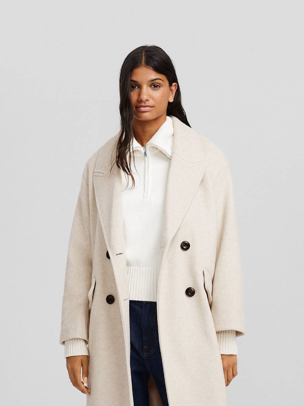 Bershka Between-Seasons Coat in Kitt Schlussverkauf
