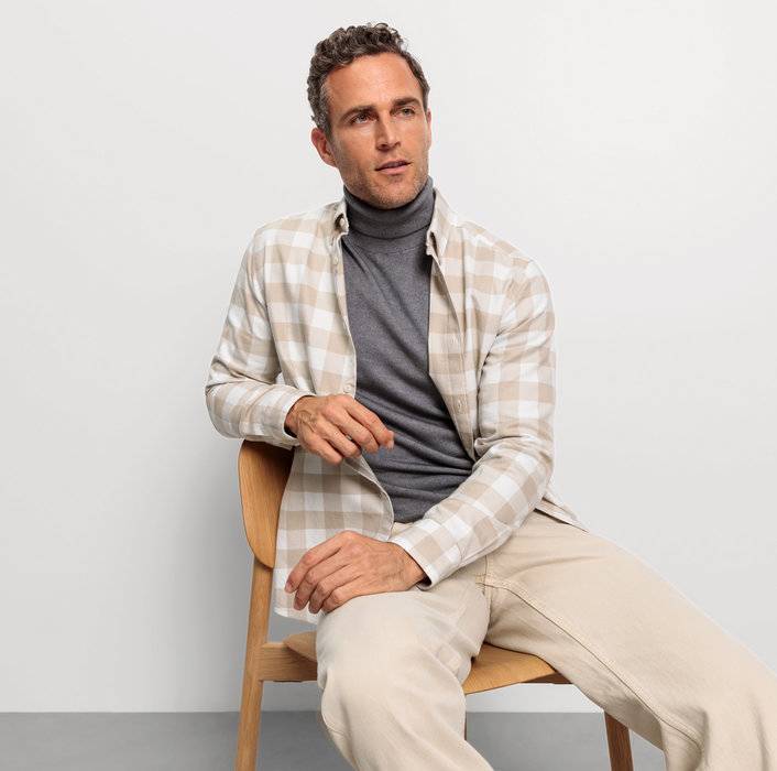Oblymp Casual, Freizeithemd, regular fit, Button-down, Beige Schlussverkauf