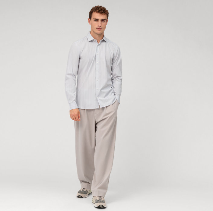 Oblymp Level Five garment washed, Businesshemd, body fit, Kent, Silbergrau Im Verkauf