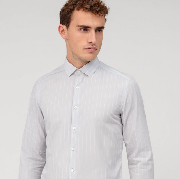 Oblymp Level Five garment washed, Businesshemd, body fit, Kent, Silbergrau Im Verkauf