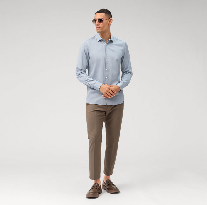 Oblymp Level Five garment washed, Businesshemd, body fit, Kent, Bleu 50% Rabatt für begrenzte Zeit