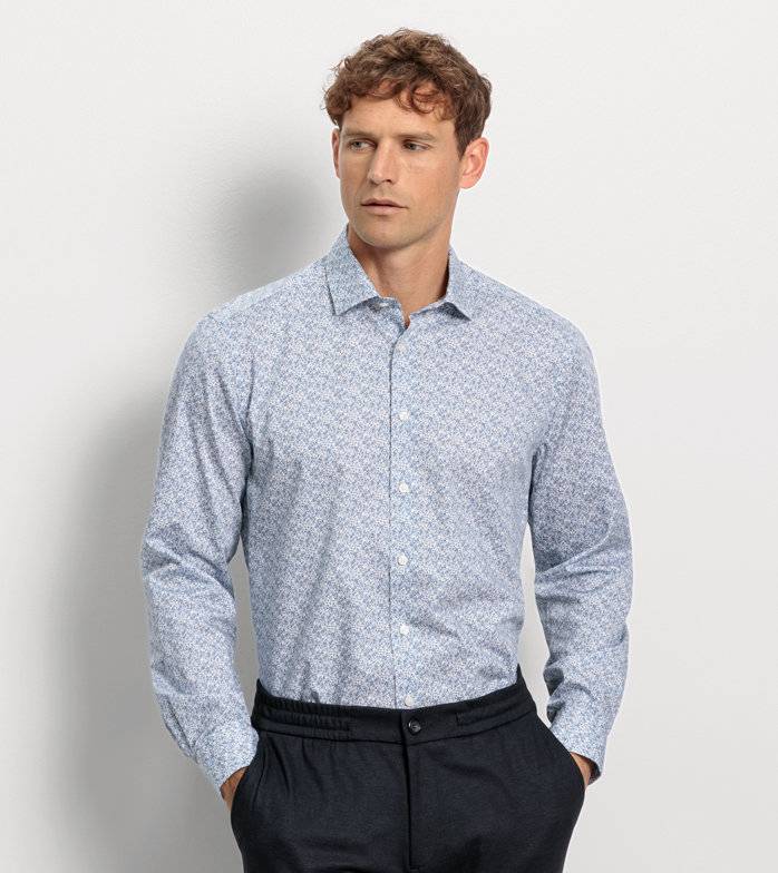 Oblymp Level Five garment washed, Businesshemd, body fit, Kent, Bleu