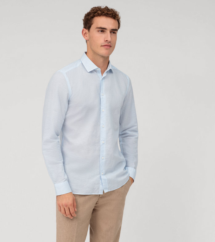 Oblymp Level Five garment washed, Businesshemd, body fit, Kent, Bleu