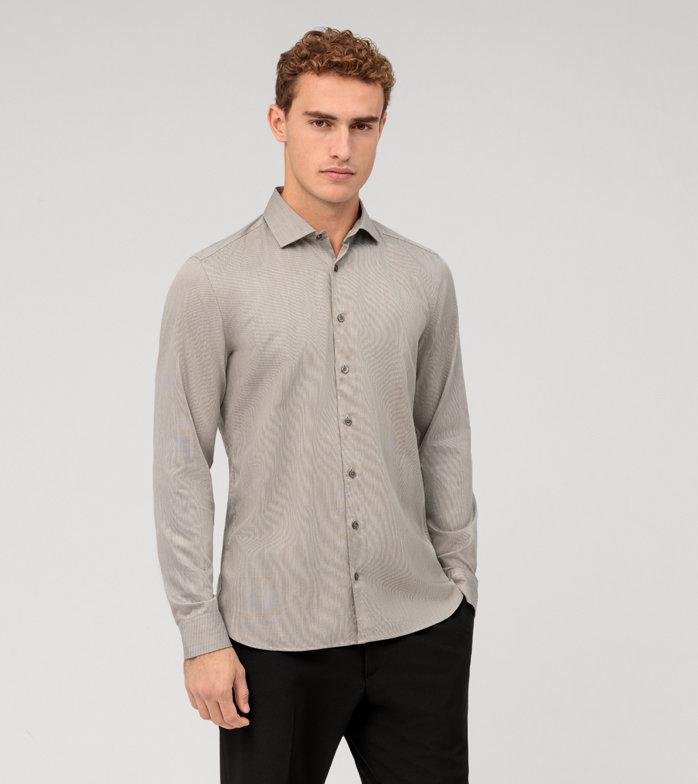 Oblymp Level Five garment washed, Businesshemd, body fit, Kent, Natur