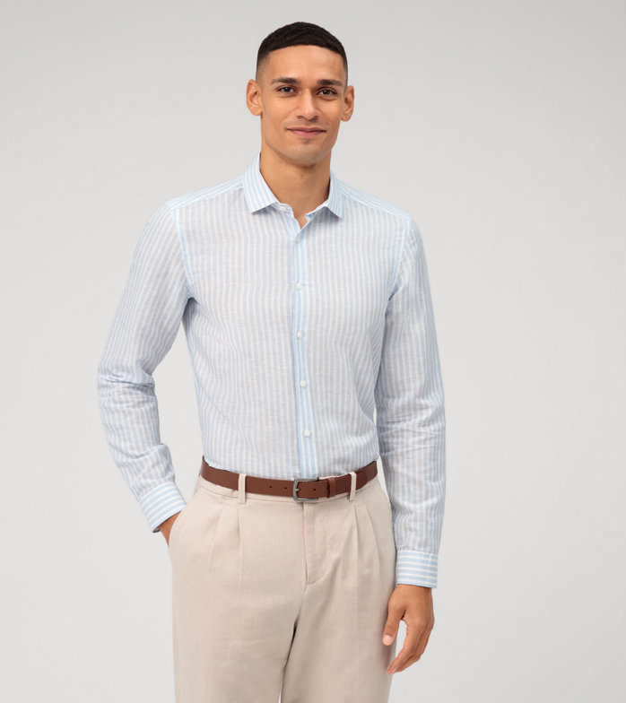 Oblymp Level Five garment washed, Businesshemd, body fit, Kent, Bleu