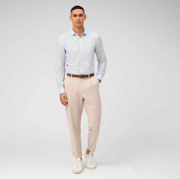 Oblymp Level Five garment washed, Businesshemd, body fit, Kent, Bleu Schlussverkauf
