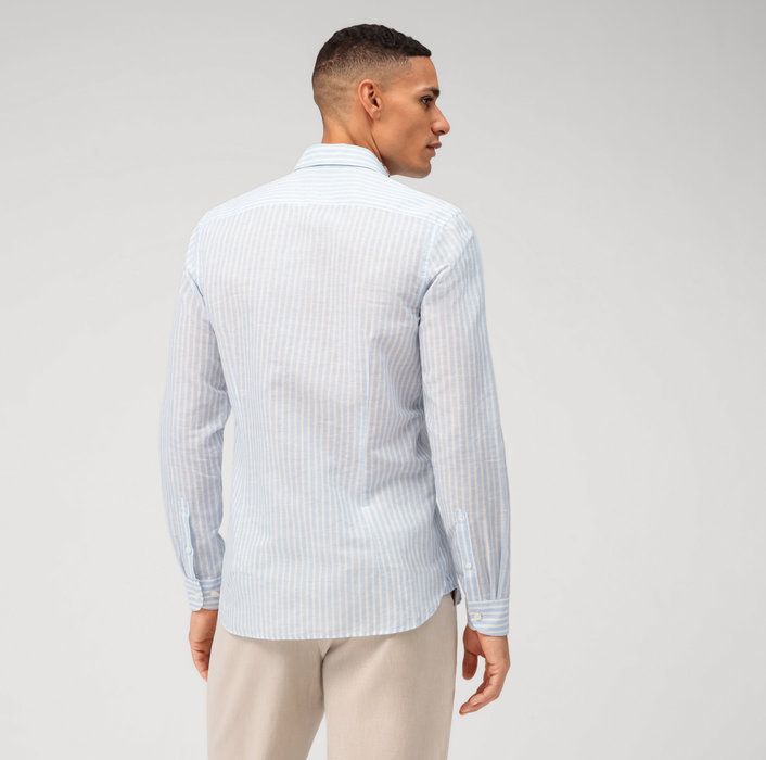 Oblymp Level Five garment washed, Businesshemd, body fit, Kent, Bleu Schlussverkauf