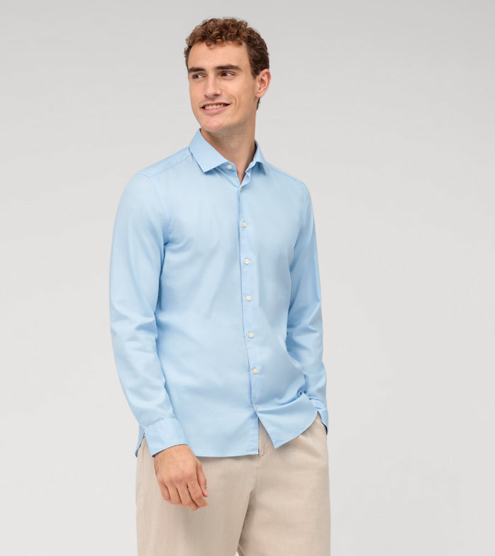 Oblymp Level Five garment washed, Businesshemd, body fit, Kent, Bleu