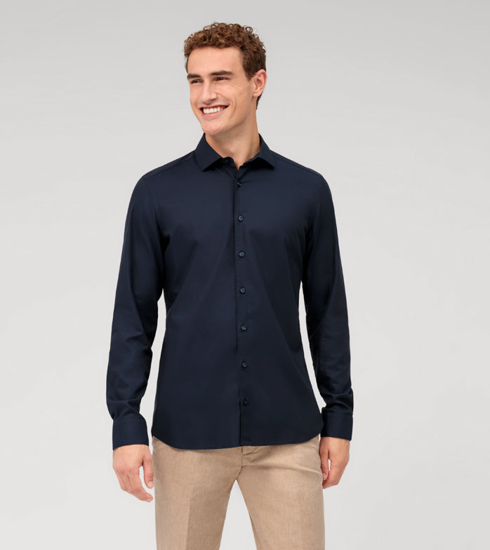 Oblymp Level Five garment washed, Businesshemd, body fit, Kent, Marine