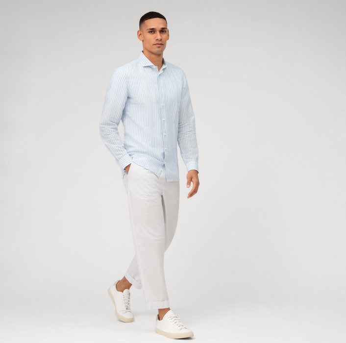 Oblymp Level Five garment washed, Businesshemd, body fit, Haifisch, Bleu Rabatt