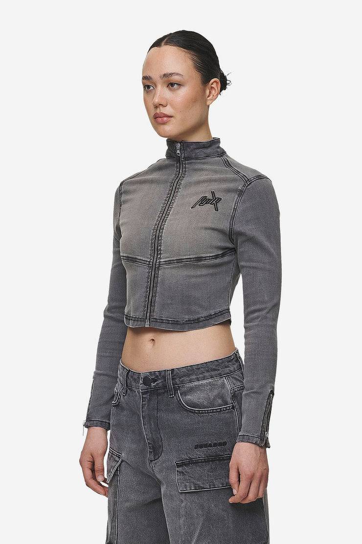 Pegador Elly Denim Biker Jacket Washed Deep Grey Begrenzte Freigabe