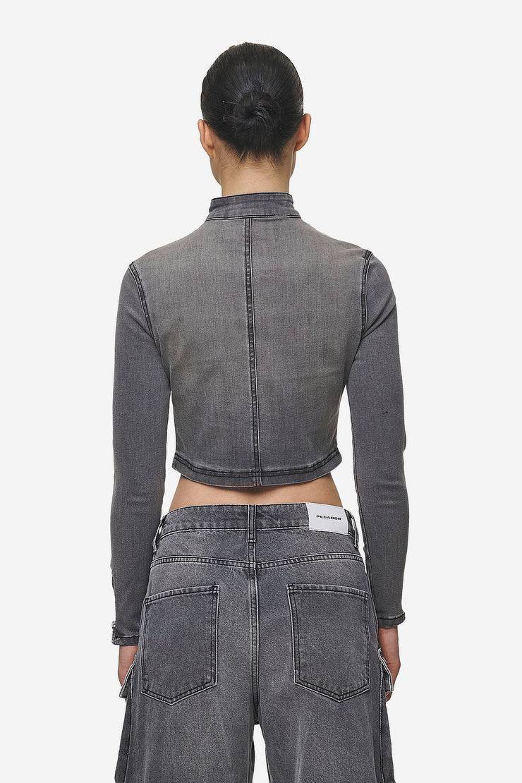 Pegador Elly Denim Biker Jacket Washed Deep Grey Begrenzte Freigabe