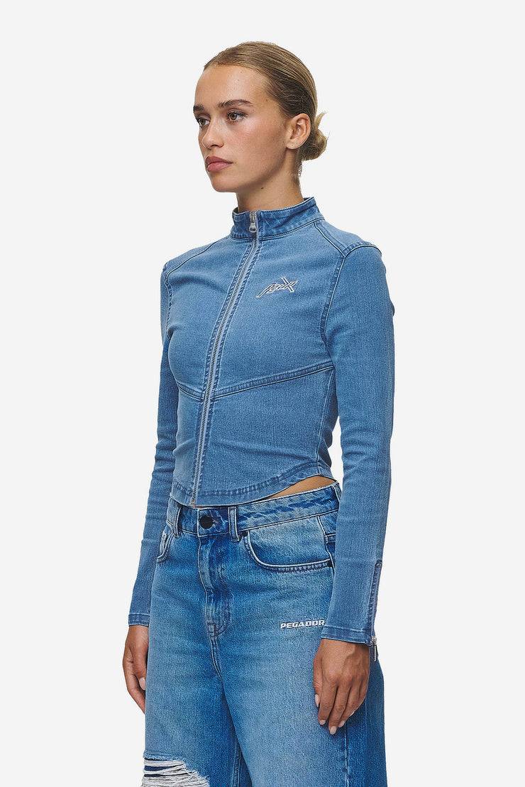 Pegador Elly Denim Biker Jacket Washed Blue Letzte 3 Tage