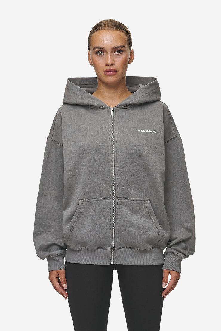 Pegador Ramira Oversized Sweat Jacket Washed Deep Grey White Sonderangebot der Fabrik