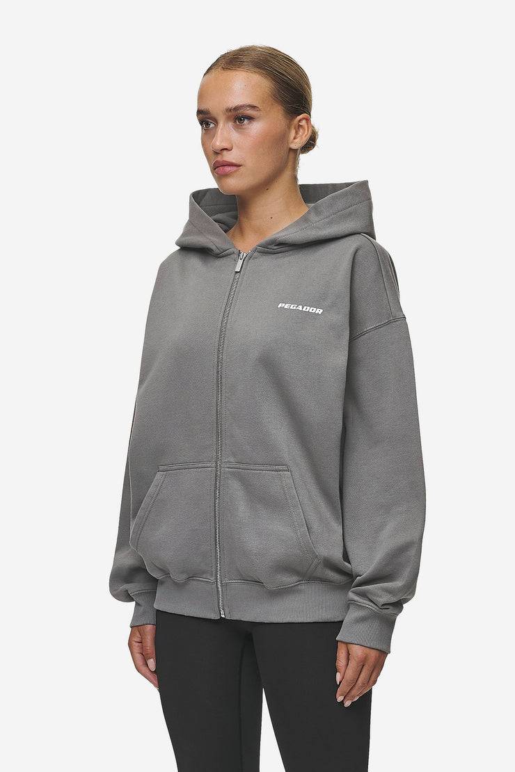 Pegador Ramira Oversized Sweat Jacket Washed Deep Grey White Sonderangebot der Fabrik