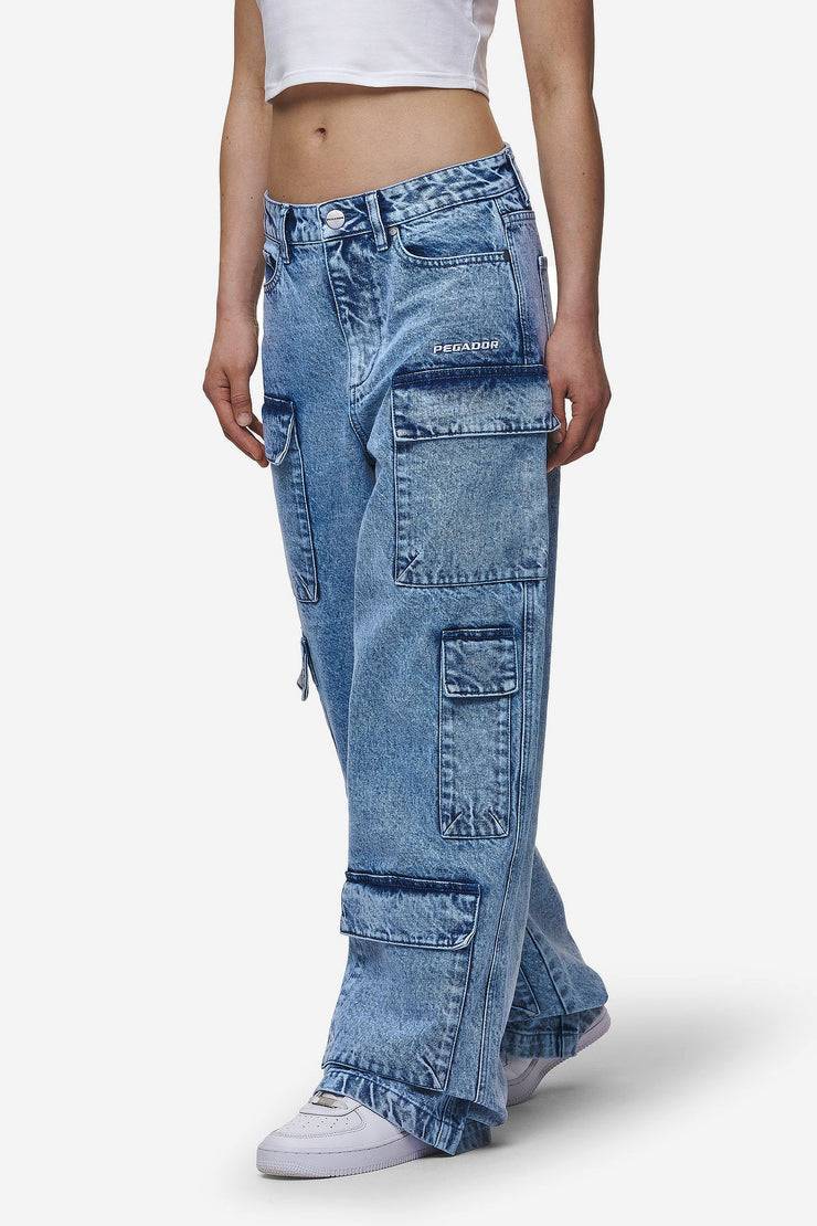 Pegador Leli High Waist Cargo Jeans Washed Denim Blue Kostenloser Versand