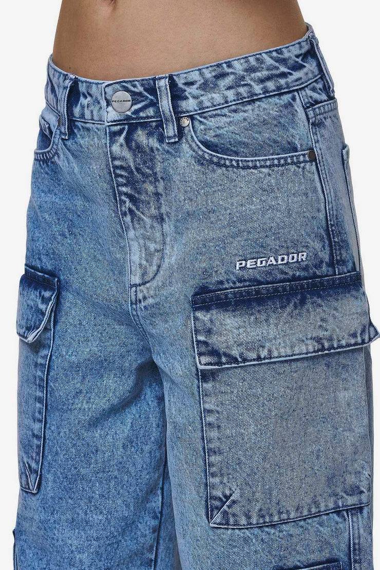 Pegador Leli High Waist Cargo Jeans Washed Denim Blue Kostenloser Versand