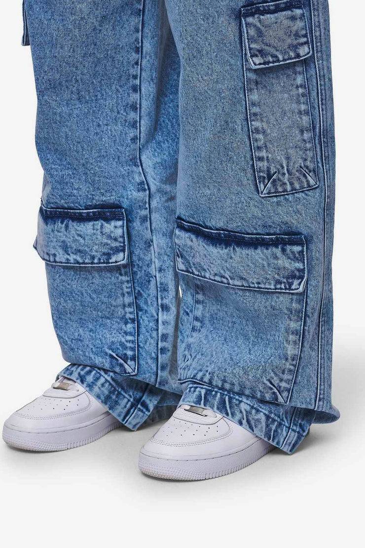 Pegador Leli High Waist Cargo Jeans Washed Denim Blue Kostenloser Versand