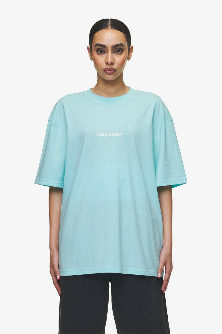 Pegador Colne Logo Oversized Tee Washed Sky Blue White Weihnachtsangebot