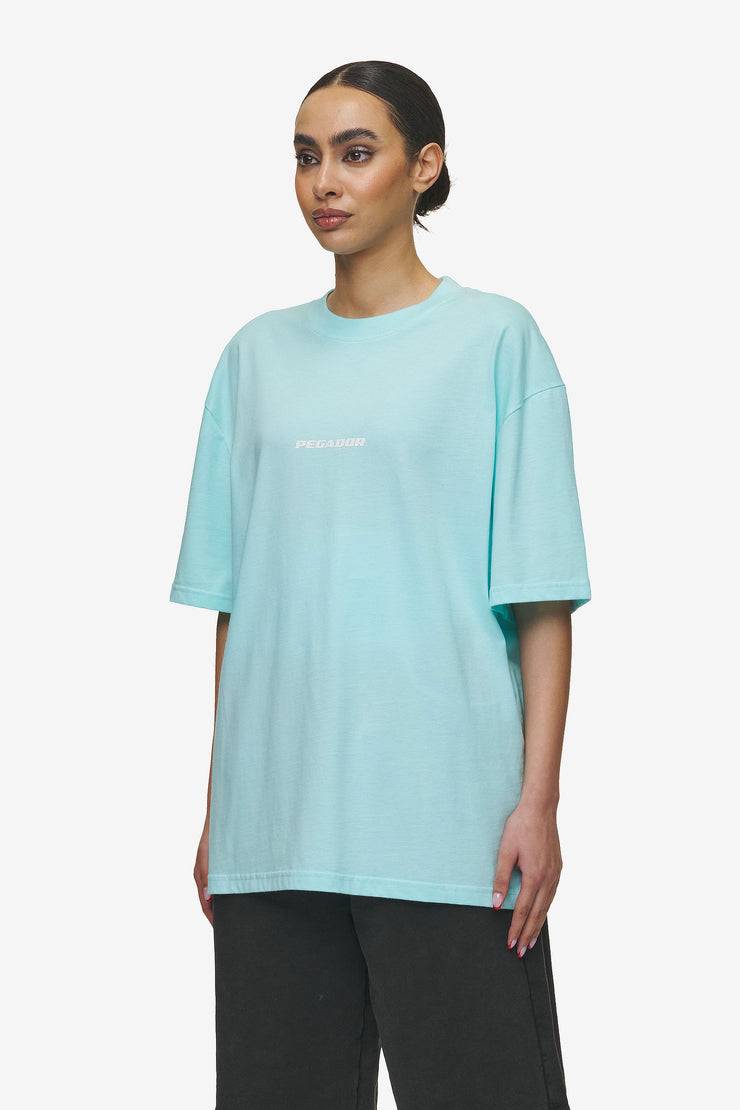 Pegador Colne Logo Oversized Tee Washed Sky Blue White Weihnachtsangebot
