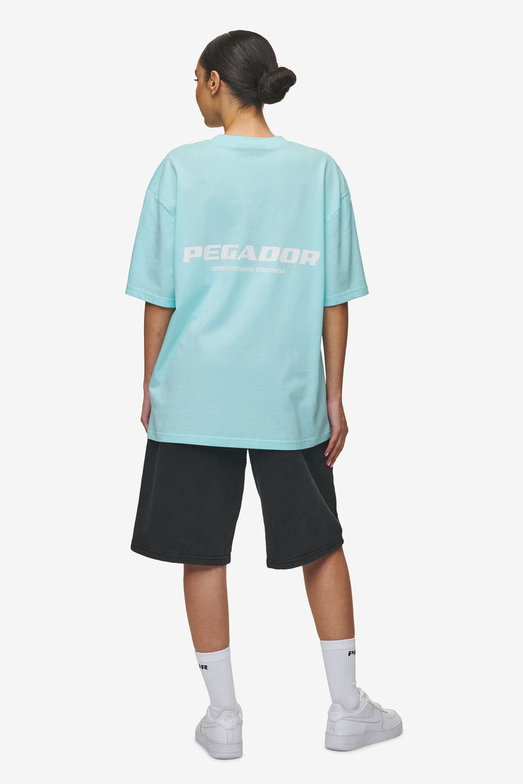 Pegador Colne Logo Oversized Tee Washed Sky Blue White Weihnachtsangebot